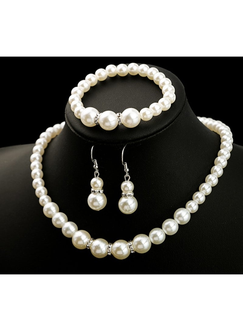 لاتين طقم مجوهرات أنيق مكون من عقد وأقراط وسوار من اللؤلؤ الصناعي، مثالي لحفلات الزفاف والخطوبة والمناسبات الرسمية للنساء. - Image 1